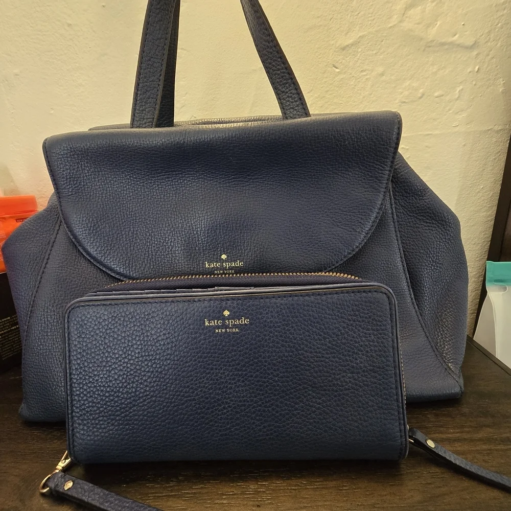 KATE SPADE BLUE PEBBLED LEATHER 'JASPER CLARKE STREET' PURSE &Wallet